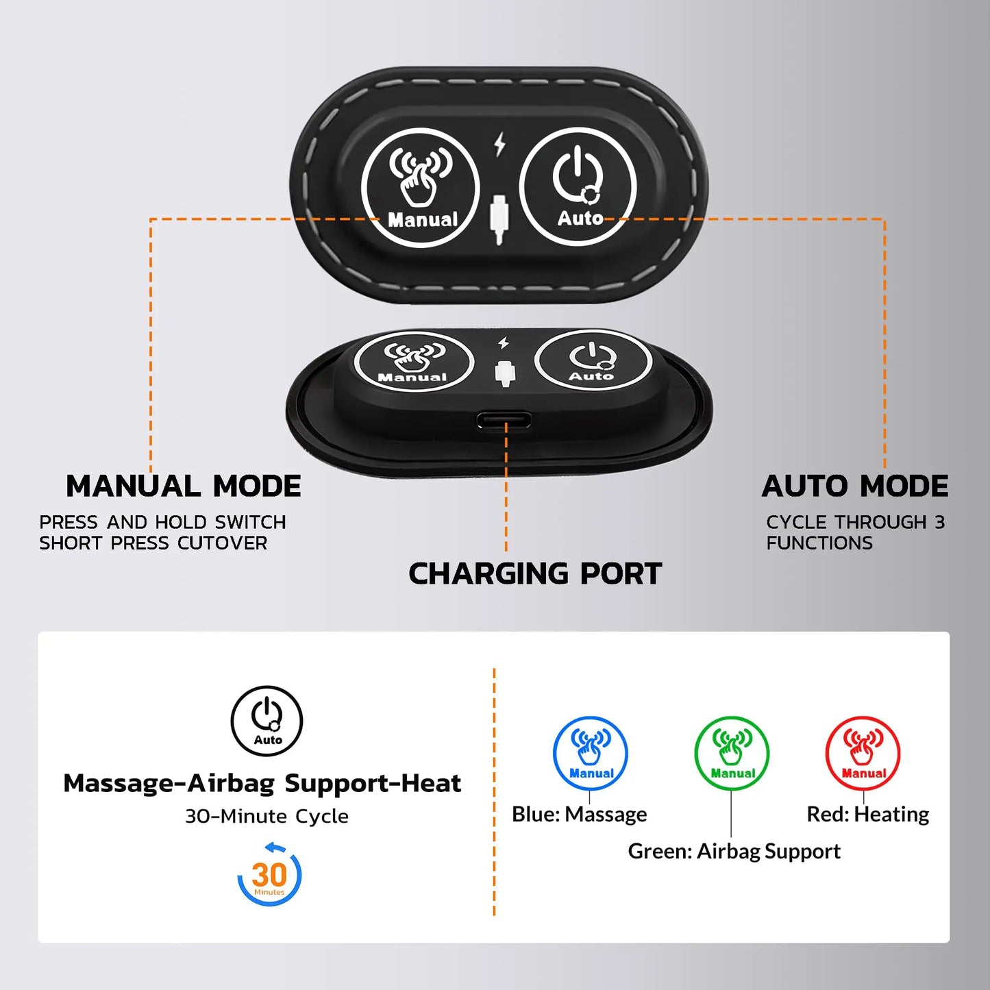3-in-1 Heated Back Massager with Vibration & Traction